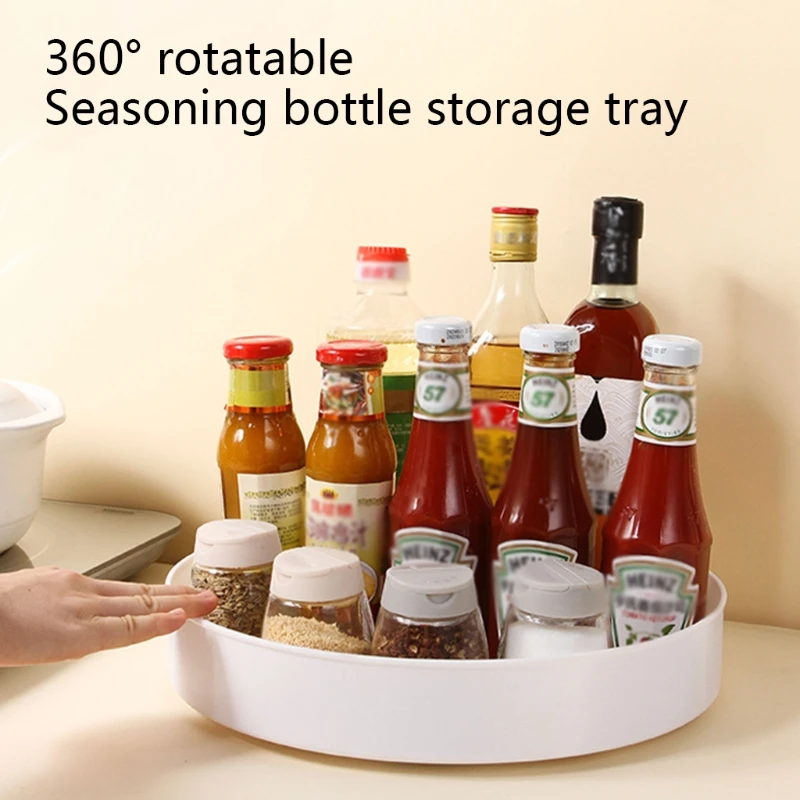 

360 Degree Rotating Cabinet Organizer Kitchen Bathroom Cosmetic Turntable Storage Tray Non-Slip Spice Round Rack Plate