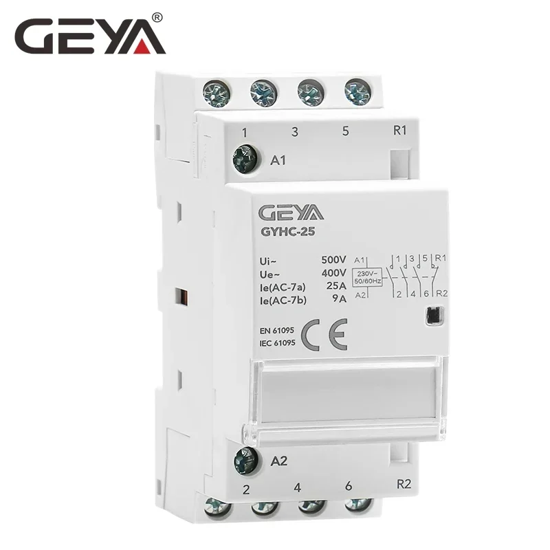 Contattore domestico modulare automatico su guida Din GEYA AC230V 4P 25A 4NO 2NO2NC 3NO1NC 50/60Hz