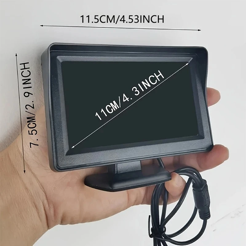 Display per Auto da 4,3 Pollici / Monitor e Telecamera da 4,3 Pollici con Visione Notturna, Immagine di Retromarcia, Assistenza al Parcheggio - Image 3