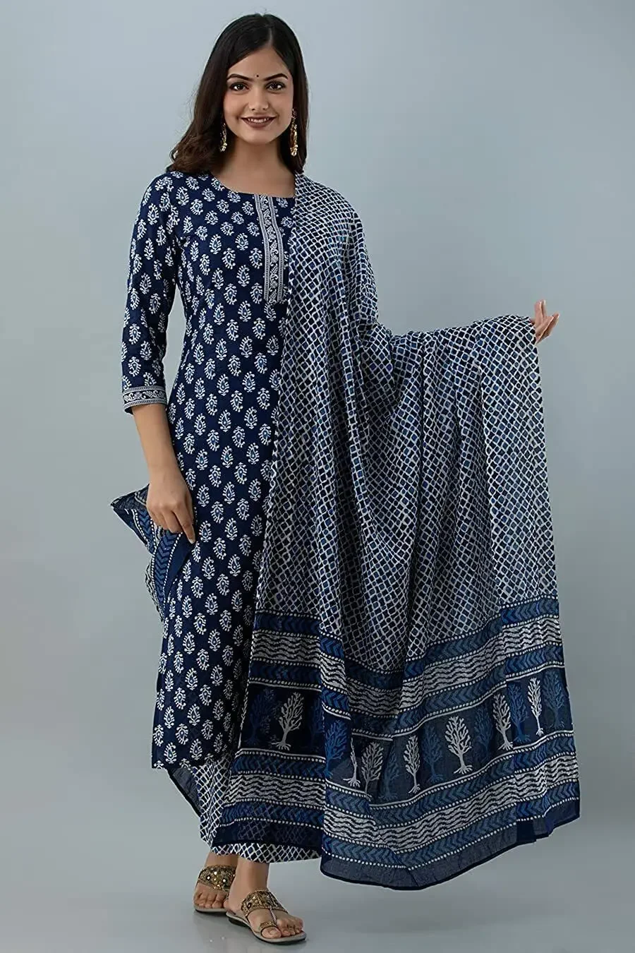 

Индиго Курта Курти и Палаццо с Dupatta Женский индийский пакистанский набор