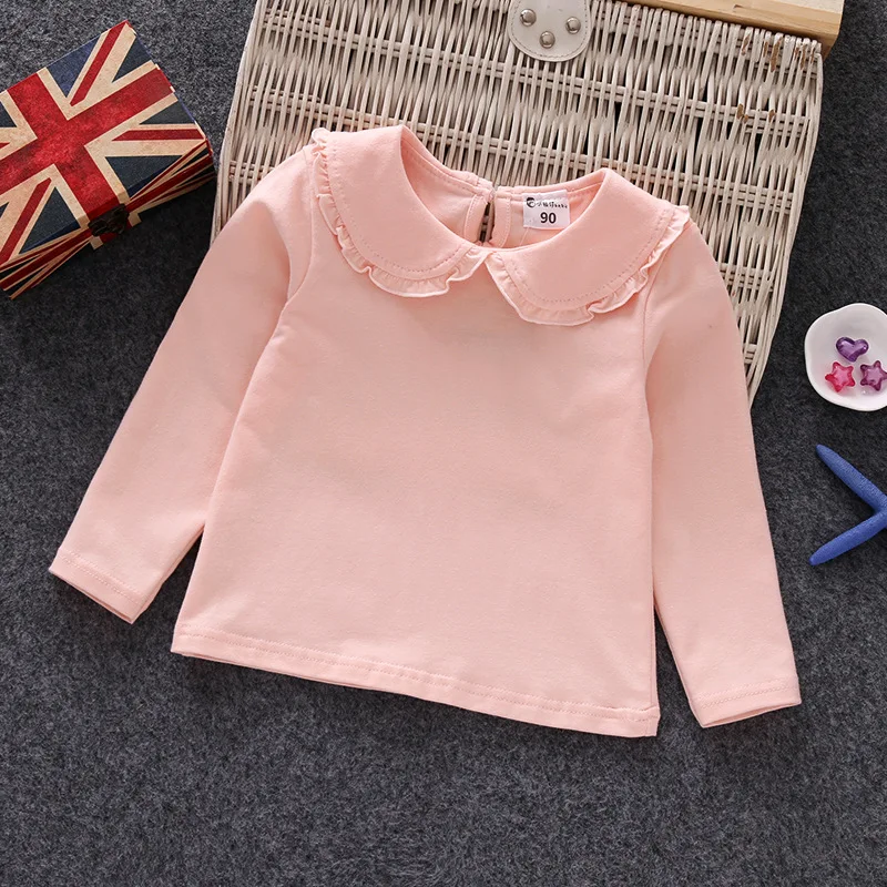 Ruffles Lace Collar Baby Girls Shirt Spring Fall Long Sleeve Kids Bottom Shirt Cotton Breathable Children Tshirt Xmas Baby Stuff baby girl clothes kids bottoming shirt