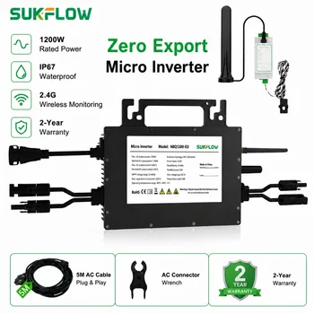 Microinverter Grid-Tie SUKFLOW Zero Expert 1200W con Cavo AC da 5M, WiFi e Bluetooth Integrati, MPPT per Sistema di Risparmio Energetico Domestico