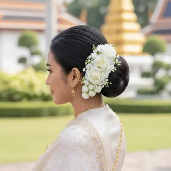 Forcina per capelli fatta a mano con fiori dolci, stile tailandese, rosa, pettine per capelli, fermagli per capelli in plastica, chignon, sposa