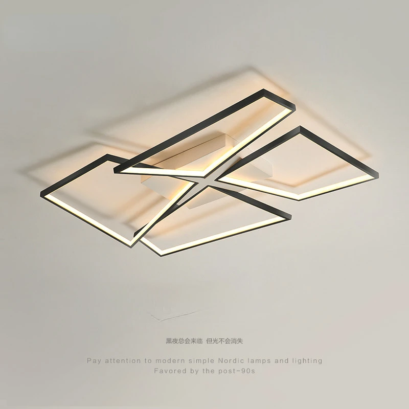 

LED Remote Dimmable Ceiling Lamps Modern Minimalism Living Room Ceiling Black/Gold/White Fixtures Kitchen Geometric Chandelier’s
