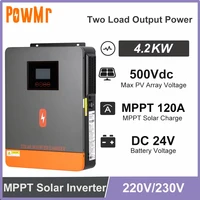 PowMr 4.2KW Inverseur domestique DC 24V vers 230VAC, onduleur hybride hors réseau 120A MPPT, charge solaire, PV max 500V, compatible avec batterie lithium BMS 1