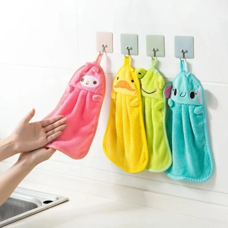 

Kitchen Hand Towels Absorbent Coral Velvet Cloth Hanging Easy Clean Cute Animal Bathroom Dishcloth For Home Towel Accessories