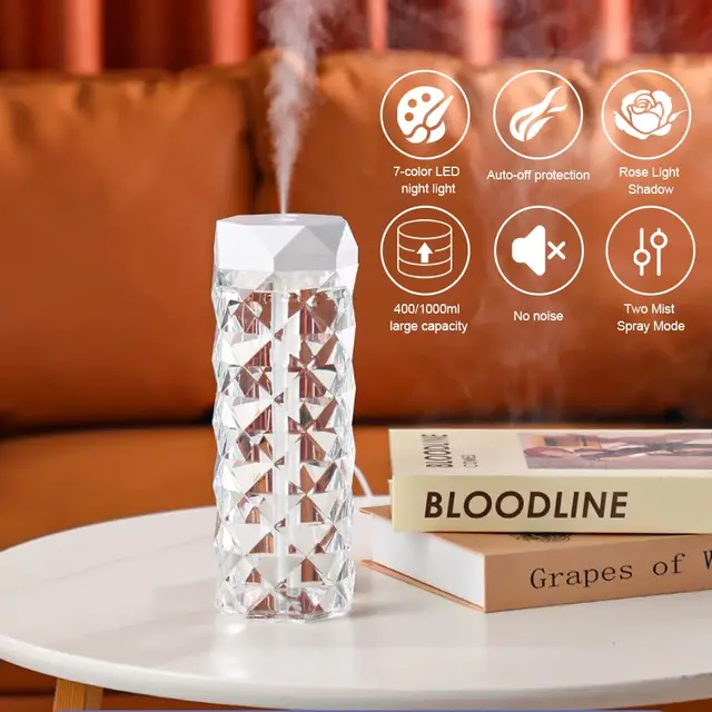 USB Desktop Crystal Humidifier 400/1000ml with 7 Colors LED Night Light, Suitable for Home, Office, Desk, Bedroom 6