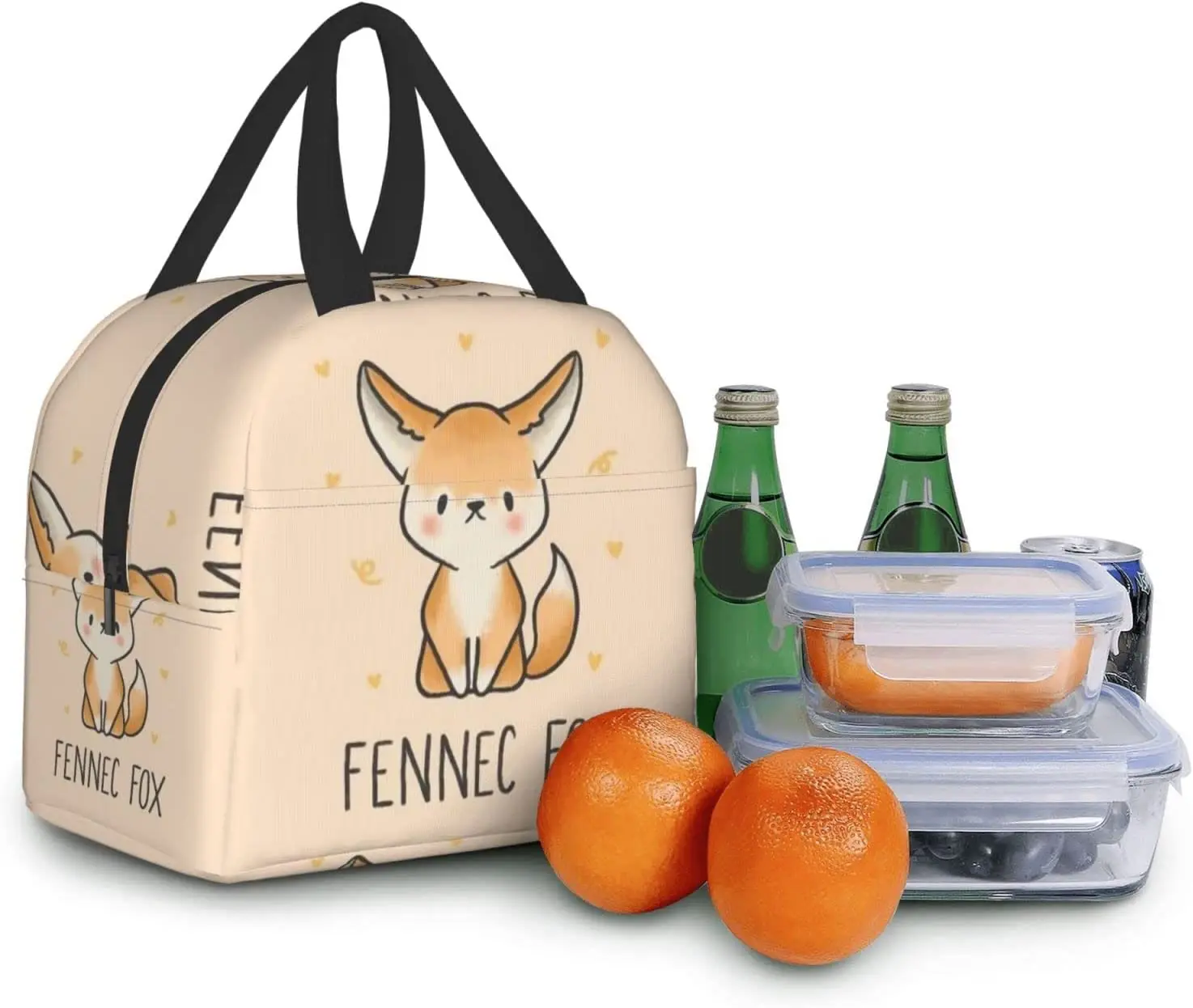 Cute Fennec Fox Cartoon Lunch Bag Waterproof Insulated Reusable Meal Bag Lunch Box Food Drinks Container Outdoor Picnic Beach