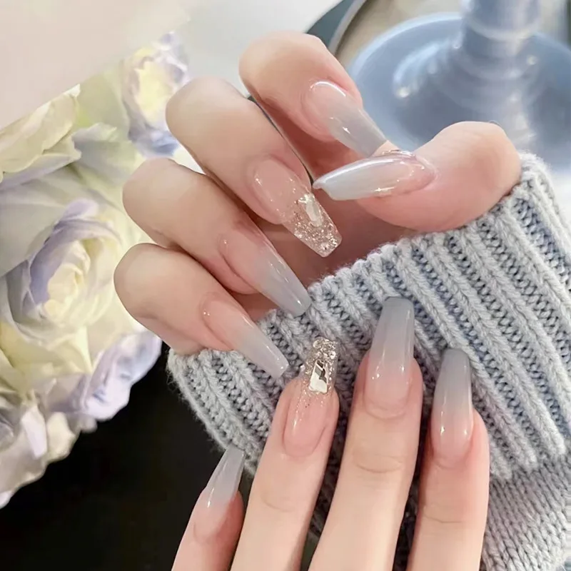 24 Adet kutu Rhinestones Takma T rnak Bas n K sa T rnak Ipu lar Kare 