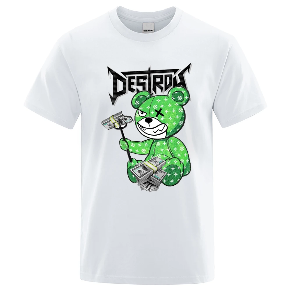 

Destroyed Dollars Green Muppet Bear Printing Tshirts Men Fashion Cotton T-Shirts Summer Loose Tee Clothes Harajuku O-Neck Tops