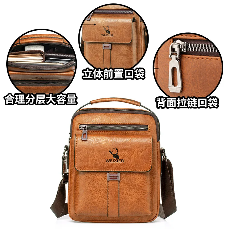 

European Style Pu Man Crossbody Bag Retro Shoulder Bag Waterproof Carrying Bag