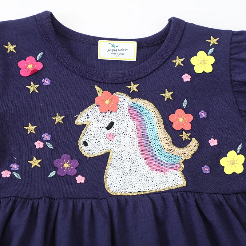 Jumping Meters Unicorn Princess Girls Dresses Party Flowers Toddler Kids Short Sleeve Costume Cute Toddler Birthday Dresses
