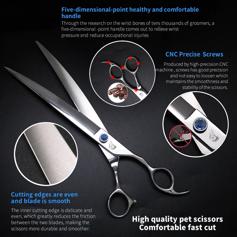 Crane Big Curved Pet Scissors 7.0/7.5/ 8/ 9/ 10 Inch for Dog Grooming Cutting High Quality Shears Large Dog Grooming VG10 Steel dog grooming scissors