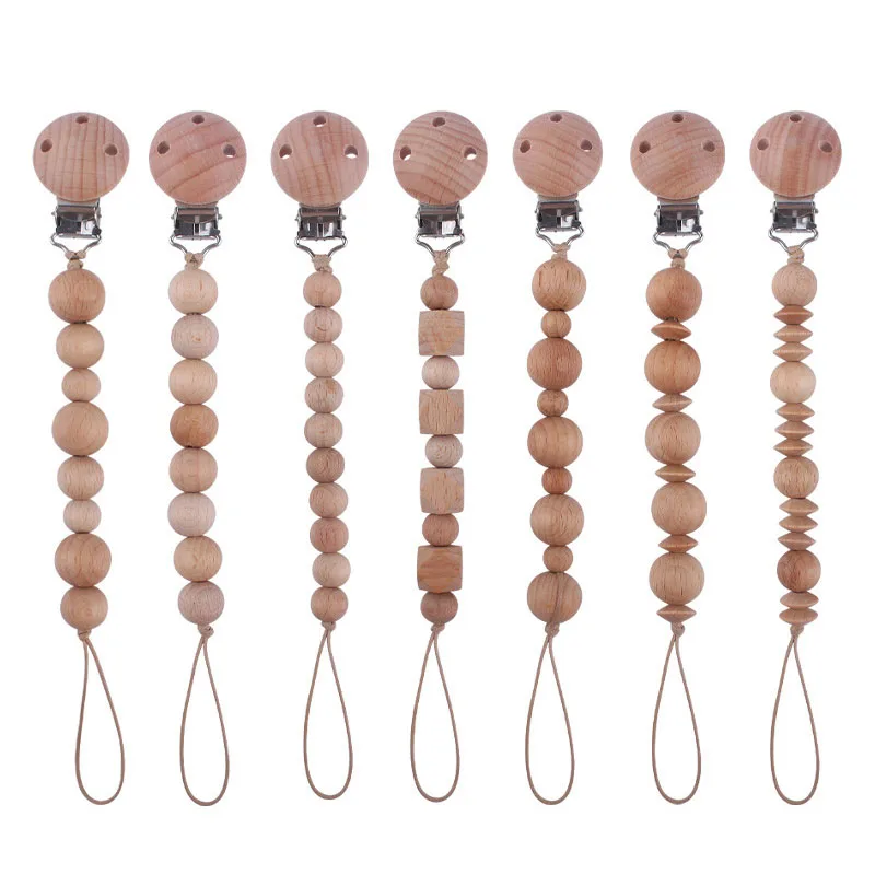 

Baby Beech Wood Pacifier Clip Wooden Beads Anti-drop Chains Baby Pacifier Clip Chain Dummy Holder Soothe Nursing Teething Toy