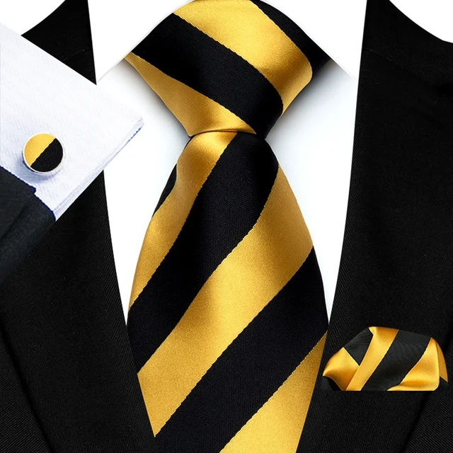 Luxury Striped Tie Set for Men with Pocket Square and Cufflinks - Image 2