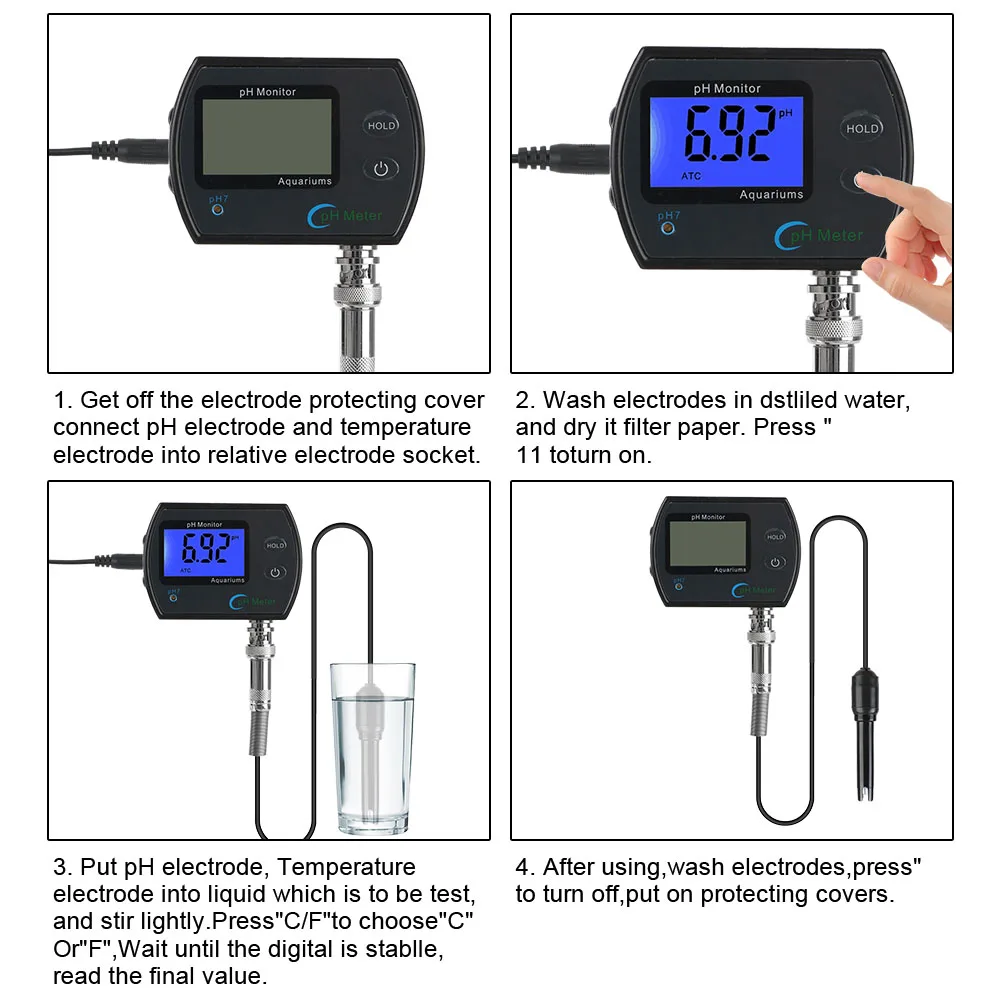 For Aquarium Multi-parameter Water Quality Monitor EU plug Professional Accurate Online pH monitor Acidometer pH Meter