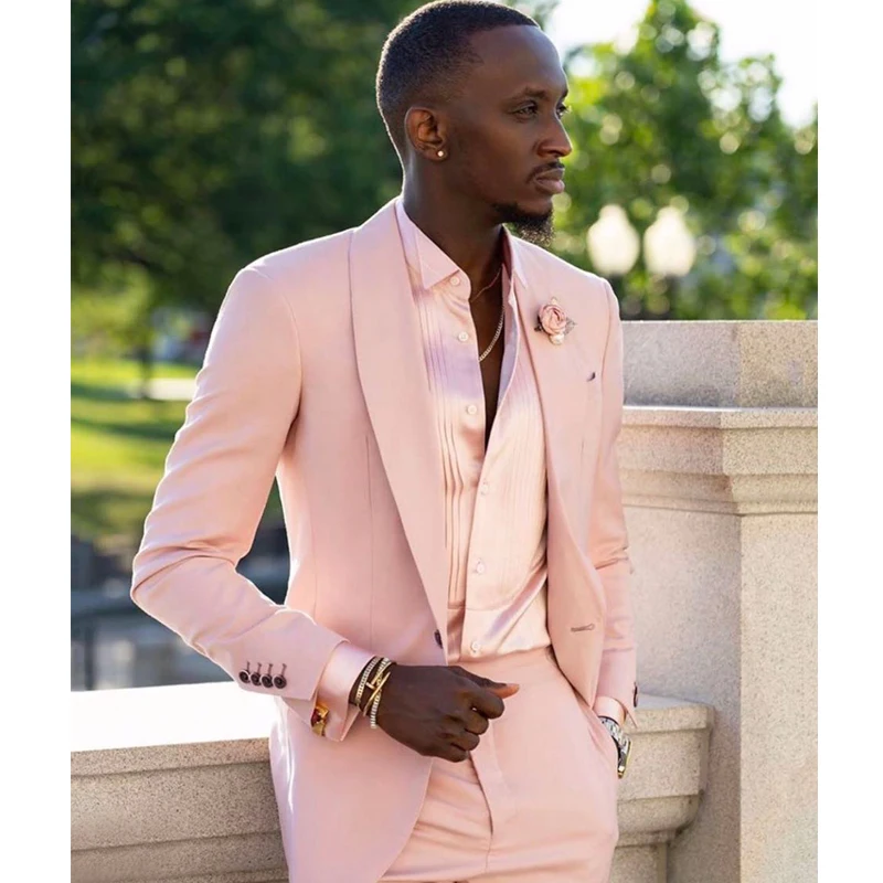 

Pink Shawl Lapel Wedding Tuxedo Slim Fit 2 Piece Men Suits with Jacket Pants African Male Fashion Costume Lastest Style 2023