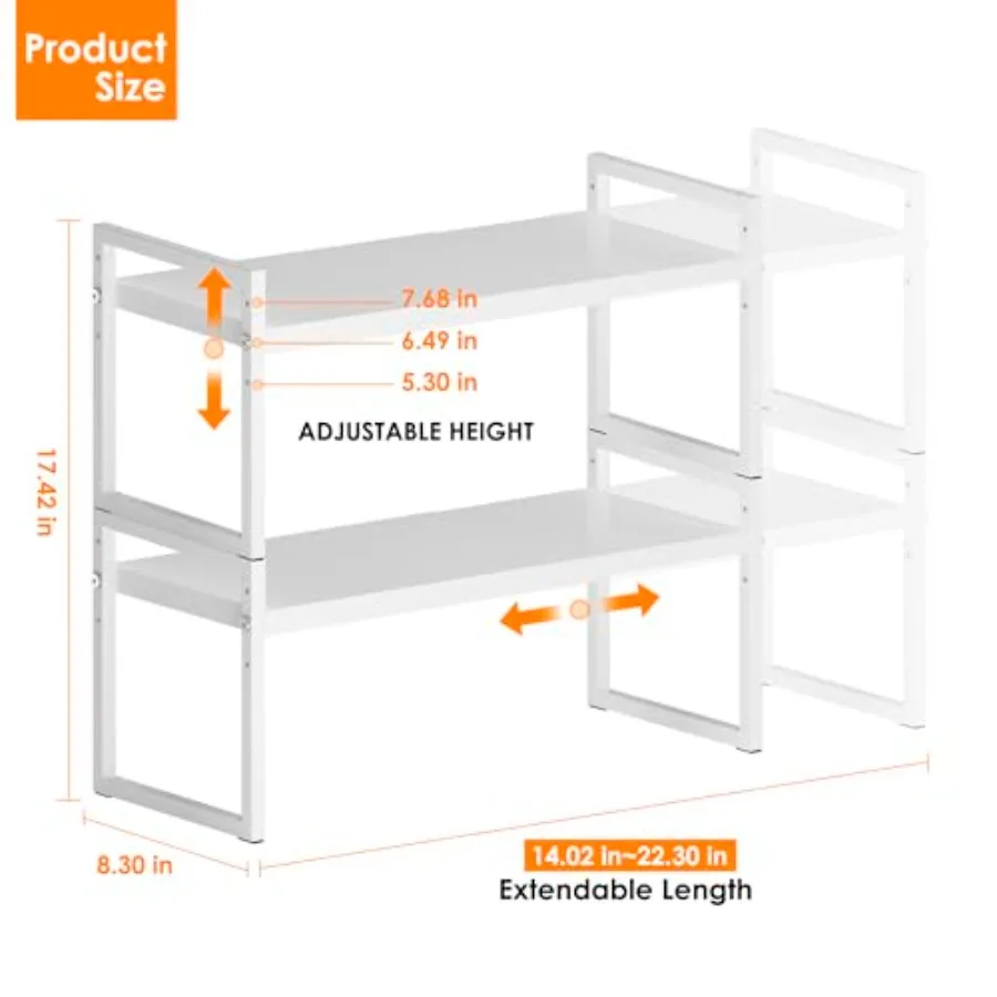 Expandable Kitchen Countertop Organizer Stackable Cabinet Shelf Organizers Space Saving Spice Rack Pantry Storage for Bathroom