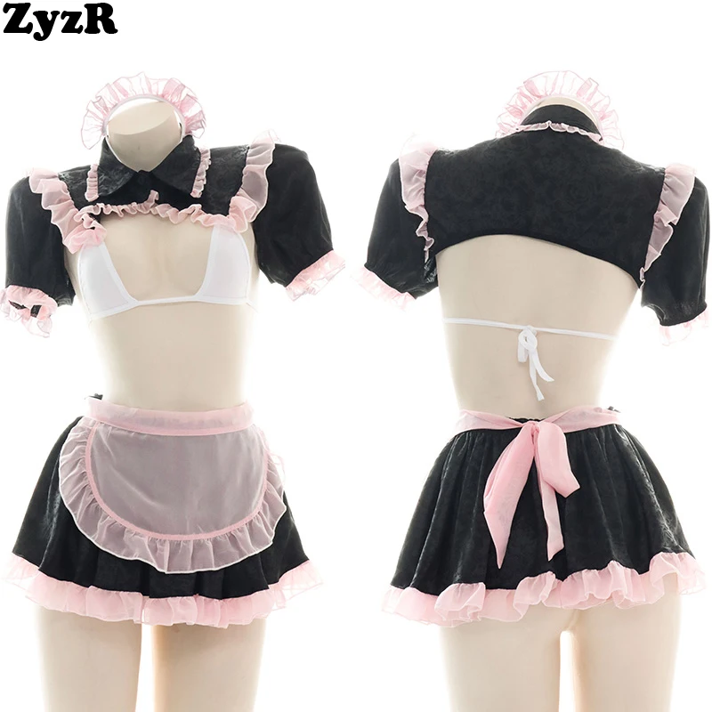 

ZyzR Anime Girl Coffee Maid Temptation Nightdress Sexy Lingerie Uniform Women Black Lolita Dress Pajamas Erotic Costumes