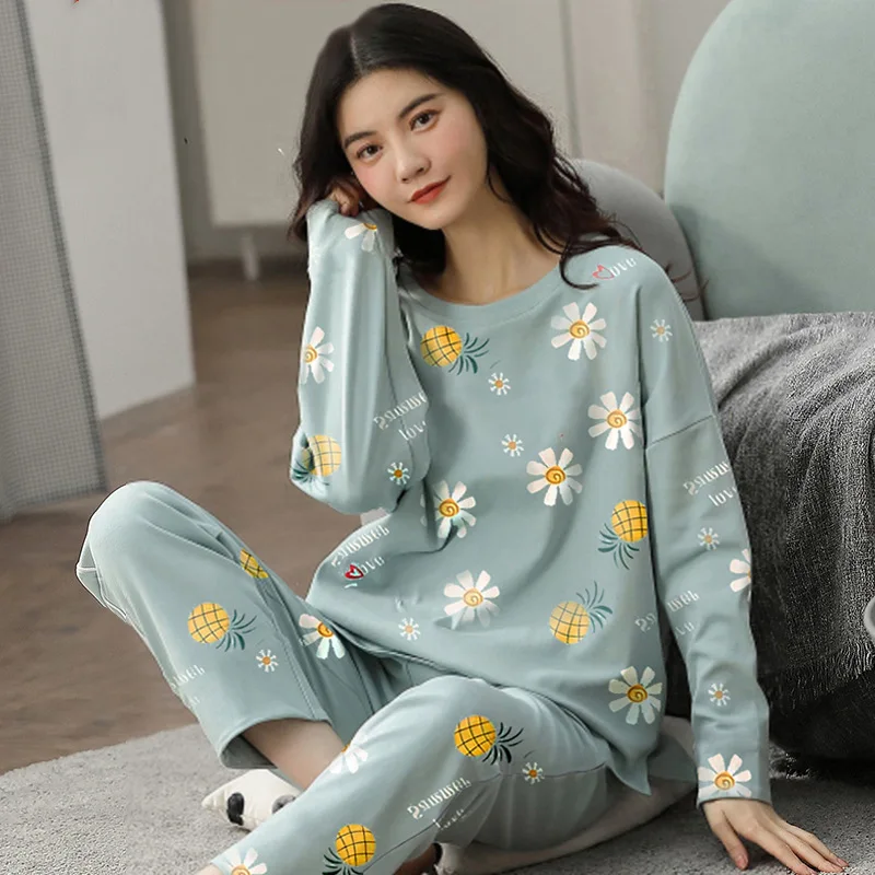Women's Pajamas Sets Big Size 5XL Pyjama Plaid Loungewear Summer Autumn Sleepwear Cartoon 2 Piece Pjs Homewear