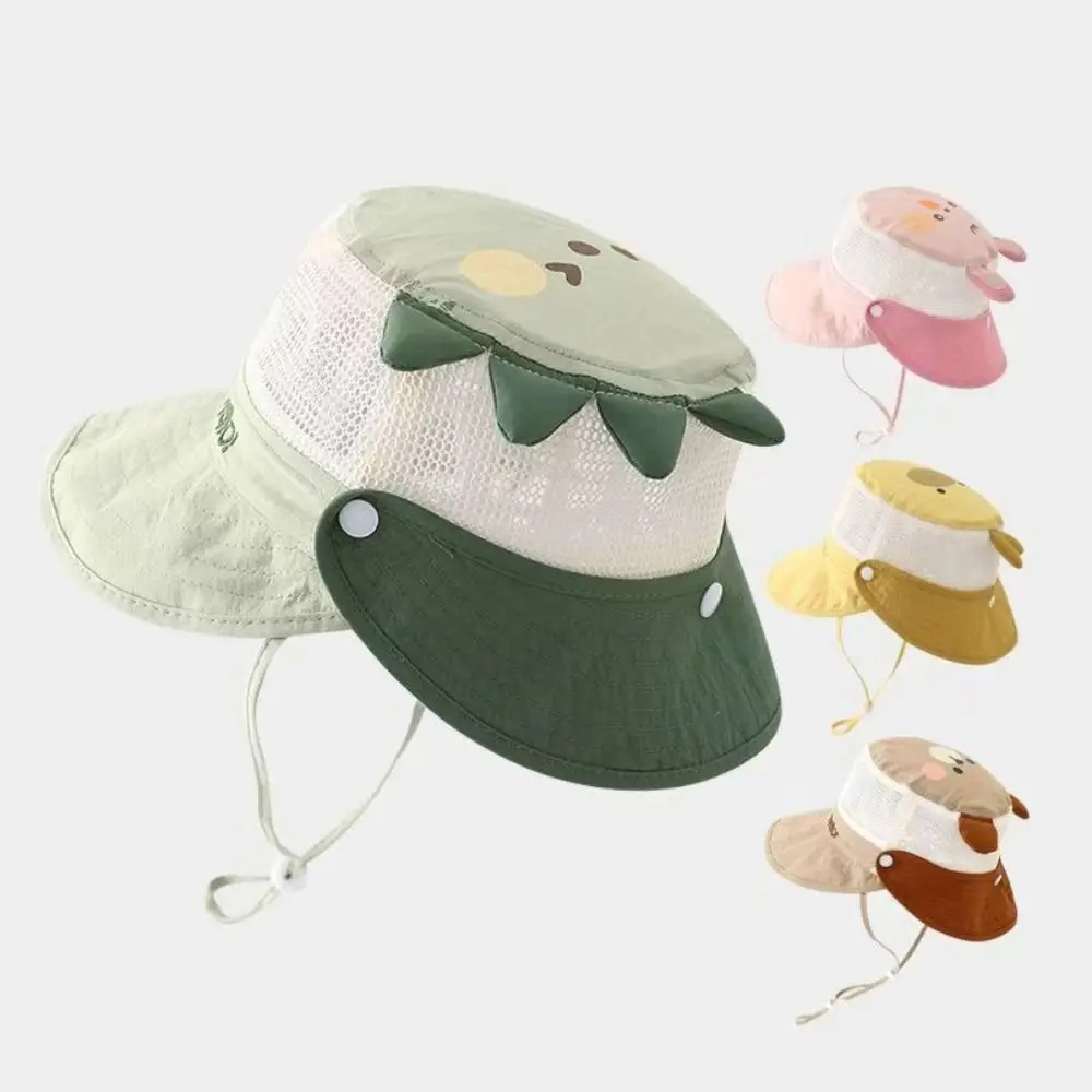 Quick-dry Cartoon Animal Bucket Hat Mesh Letter Embroidery Summer Kid Sunhat Detachable Shading Hat Children's Fisherman Hat Boy