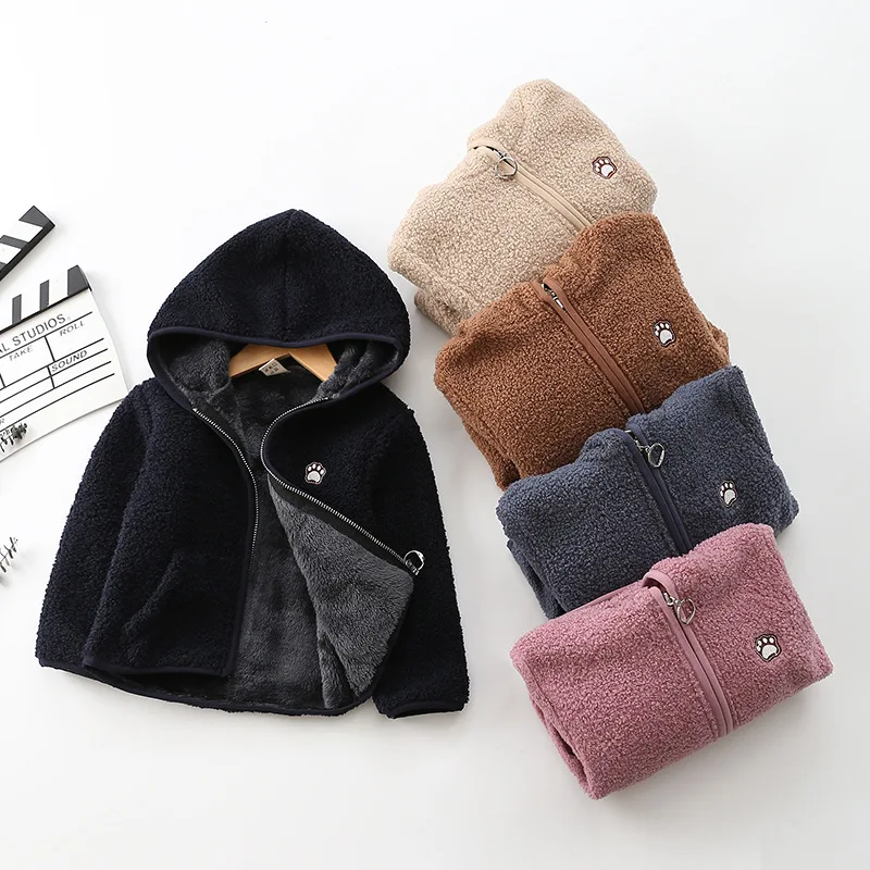 

Spring and Autumn Fleece Boys' Coat Hooded Teddy Fleece Warm Coat Cute Cardigan Children's Top Children's Warm Coat