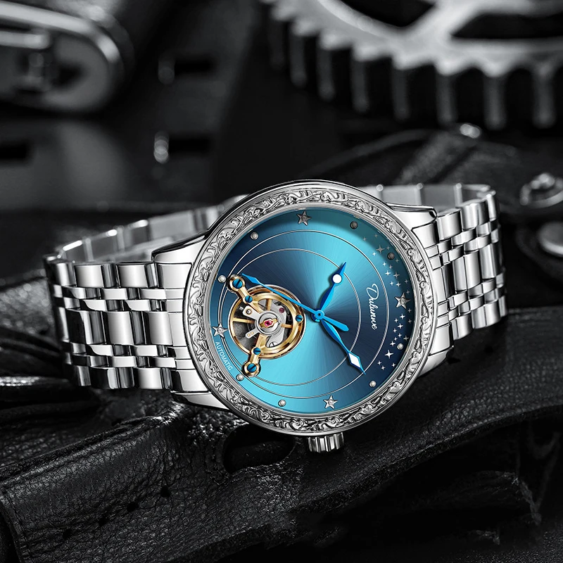Men Mechanical Wristwatch Fashion Luxury Sport Watch Male Waterproof Automatic Business Stainless Leather Strap Luminous Clock