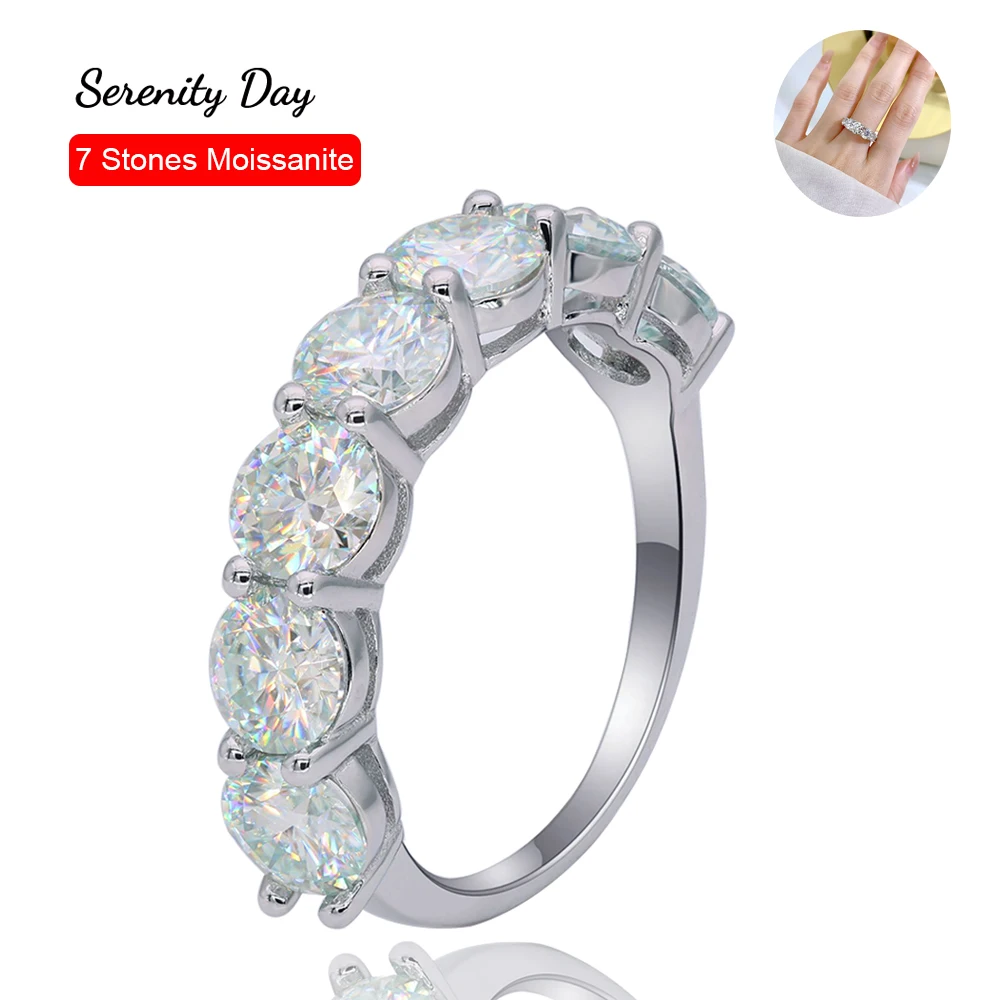 

Serenity Day 5mm 6.5mm 7 Stones D Color Full Moissanite Row Rings S925 Sterling Silver Plated Pt950 Light Luxury Simple Jewelry