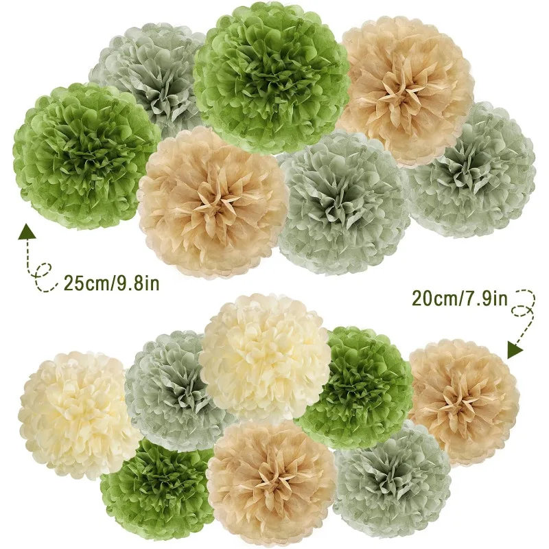 Olive Green Tissue Paper Pom Poms 2