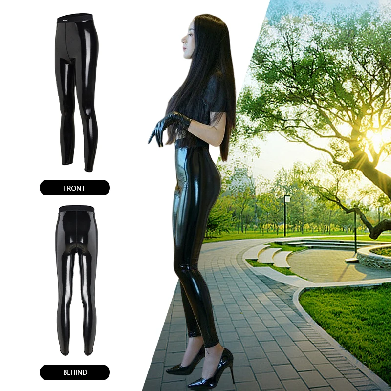 Women Shiny Leggings Patent Leather Sexy Pencil Pants Wet Look PU Leather Leggings Slim High Waist Skinny Pants Bottoms