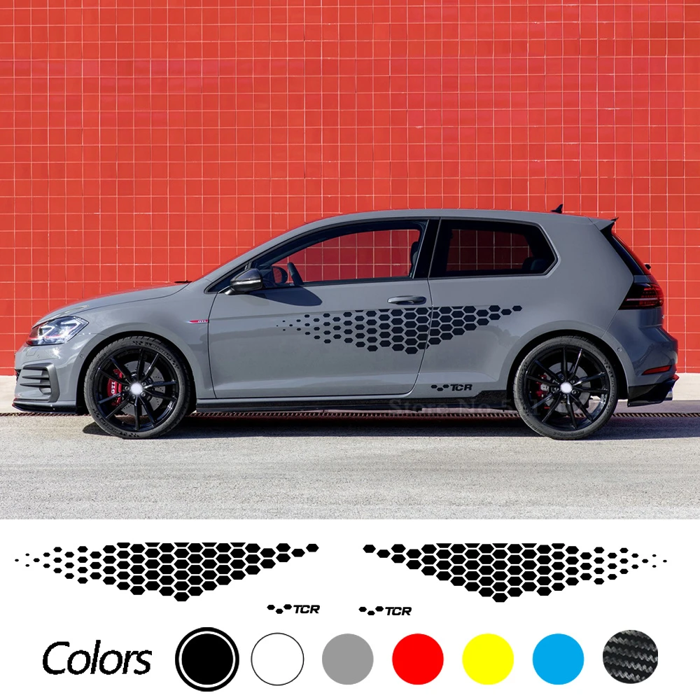 car decals Car Sticker Body Door Side Skirt Vinyl Decal For Volkswagen Golf 4 5 6 7 TSI TCR Polo Racing 1 Set Decals Auto Accessories truck stickers