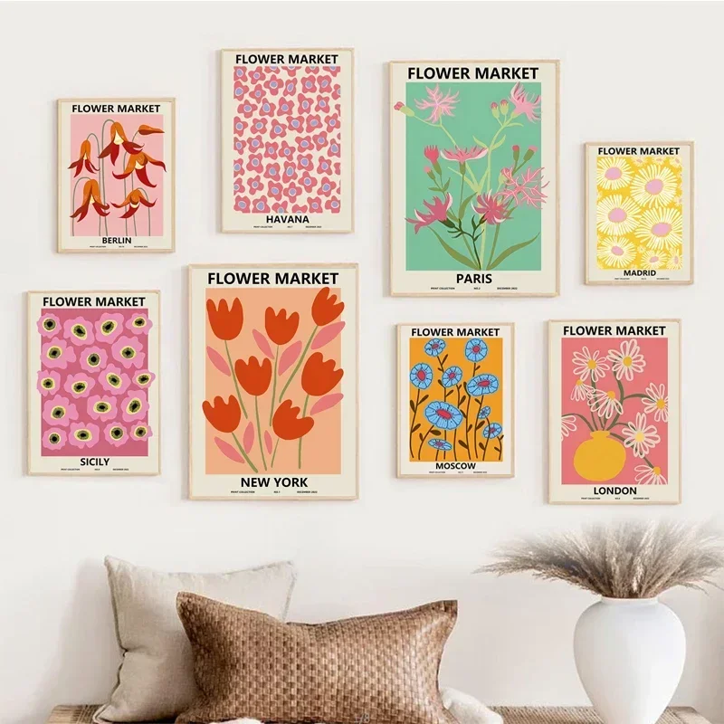 Matisse Flower Market Wall Art Abstract Poster Print Pink Abstract Canvas Painting Home Decoration Painting Unframed Cuadros