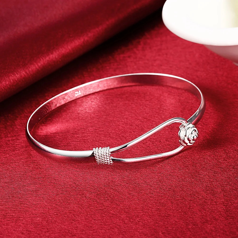 

Beautiful fine elegant flower bangle 925 Sterling Silver cuff bracelet for Women adjustable classic Jewelry Fashion Party gifts