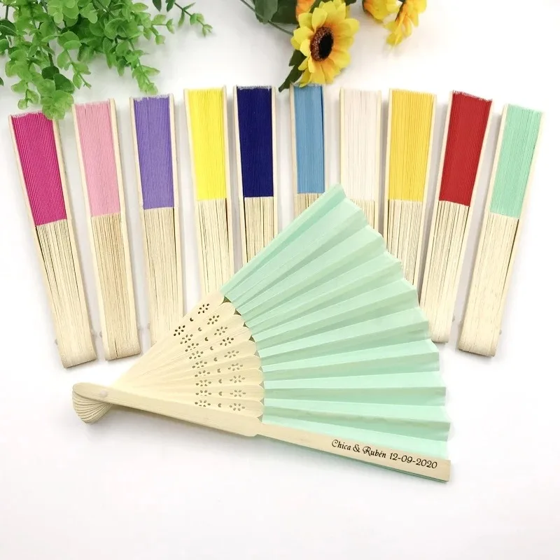 Personalized Engraved Silk Hand Fan Wedding Fold Fan Vintage Fans Customized Wedding Favor 20/40pcs Folding Hand Fan