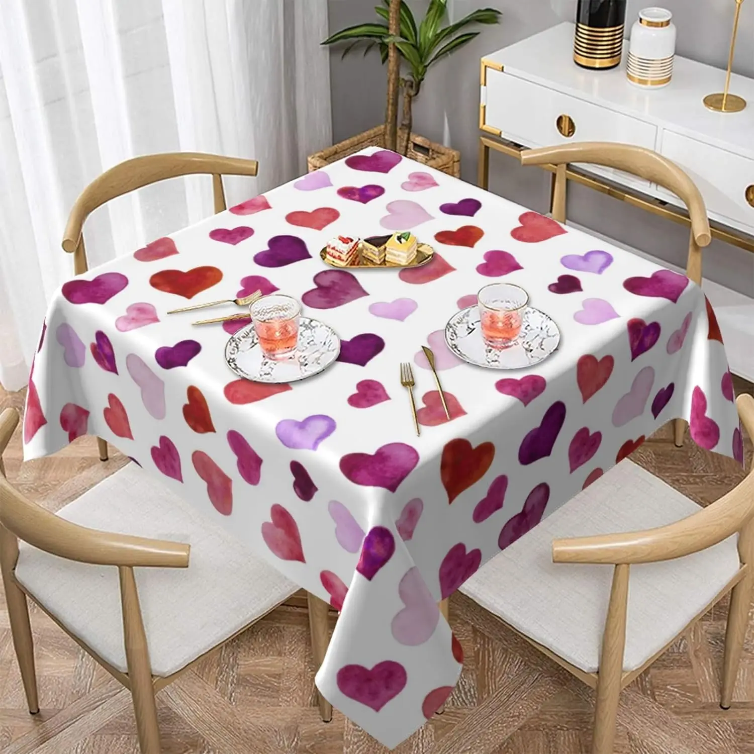 

Valentines Colorful Love Heart Table Cloth Stain Resistance Polyester Table Cover Kitchen Dining Small Tablecloth Parties Picnic