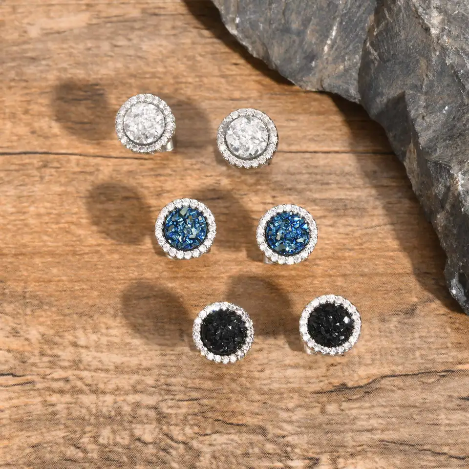 ユグドラシル ノルン sp セット Vnox Black Crystal Round Circle Earrings for Men, Full Blue