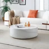 39.37 inch round coffee table, modern marble textured coffee table, fiberglass drum shape, no assembly required (white) 3