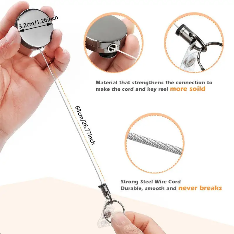 1 Stück Robuster Ausziehbarer Metall-Schlüsselanhänger Ausweishalter mit Federspule und Schlüsselring für Outdoor-Aktivitäten – Detail 3