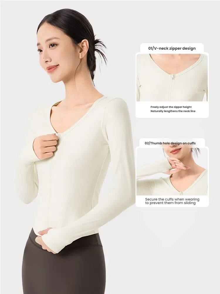 Women's jackets  Autumn Winter Sports Jacket Long-sleeved Yoga Suit Outdoor V-neck Running Jump Aerobics Zipper Cardigan Tops - 5