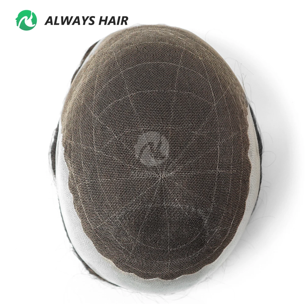 Alwayshair - Q6 parrucca per parrucchino con attaccatura dei capelli naturale invisibile per uomo pizzo indiano per capelli umani e capelli per protesi capillare da uomo in PU