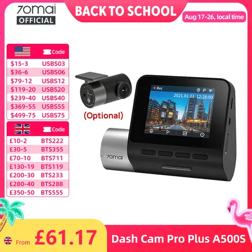 70mai Dash Cam Pro Plus A500S 1944P ADAS GPS Camera 70mai Front Cam A500S 140FOV Car DVR 24H Parking Support Rear Interior Cam