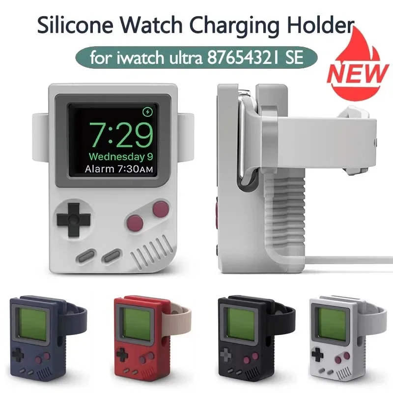 Desktop Holder For Apple Watch Charger Stand Retro Computer Pattern Charging Base for iWatch 8 7 6 5 4 3 2 SE Silicone Dock