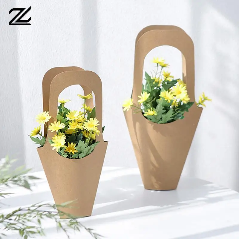 2pcs Handle Kraft Paper Flower Bags Flowers Wrapping Gift Flower