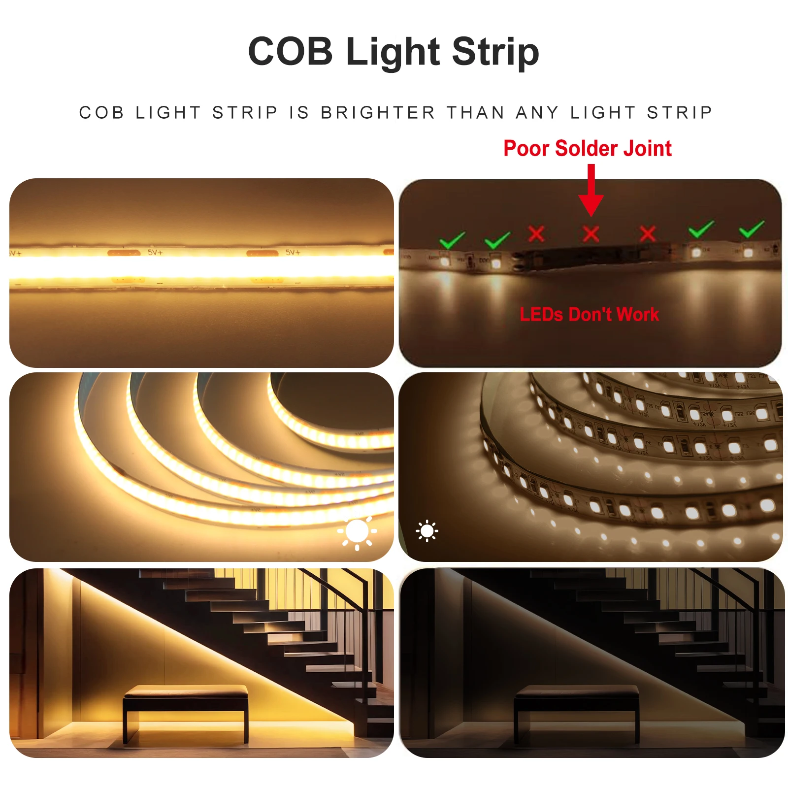 0.5m/1m/2m/3m/5m COB LED 스트립(1.5M ON/OFF 스위치 포함) 5V USB LED 라이트 스트립 320LED/m 방용 유연한 리본 접착 테이프