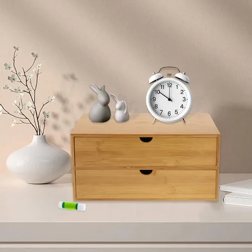 Mini bamboo desk organizer – natural wood grain detail