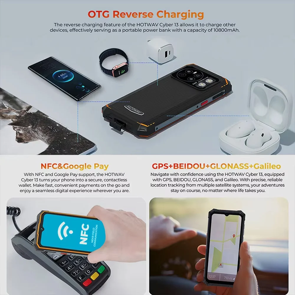 HOTWAV Cyber 13,8 Гб + 128 Гб,4G Rugged,10800 мАч,6.6'' HD+ Display,64MP Camera,150LM Flashlight,Android 14,глобальная версия 6