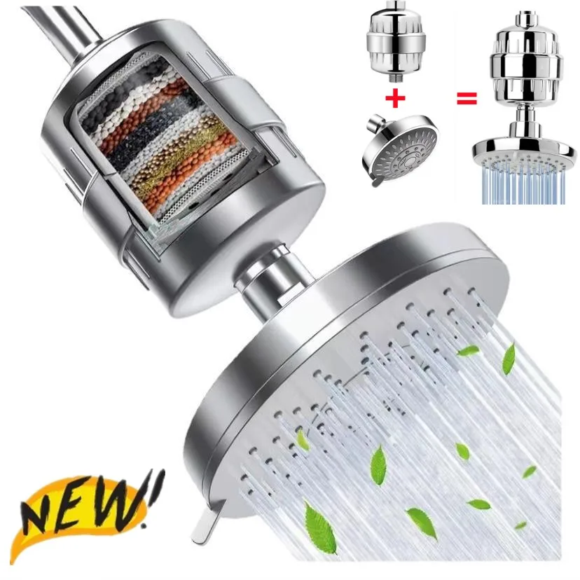 

15 Stage Activated Carbon Shower Filter with 4inch Showerhead Set,Hard Water Purification Chlorine Removal Reduce Dry Itchy Skin