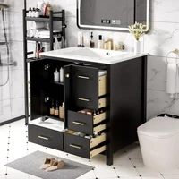 30" Bathroom Vanity , Modern Bathroom Sink Cabinet with 2 Doors and 4 Drawers,  with Undermount Resin Sink, Black 1