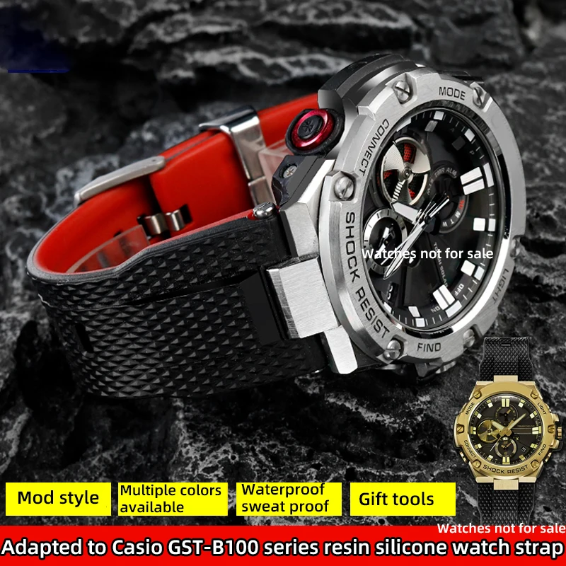 Cinturino In Resina Per Casio G-Shock, Modelli GST-B100, GST-S300, GST-S110, Uomo, Nero