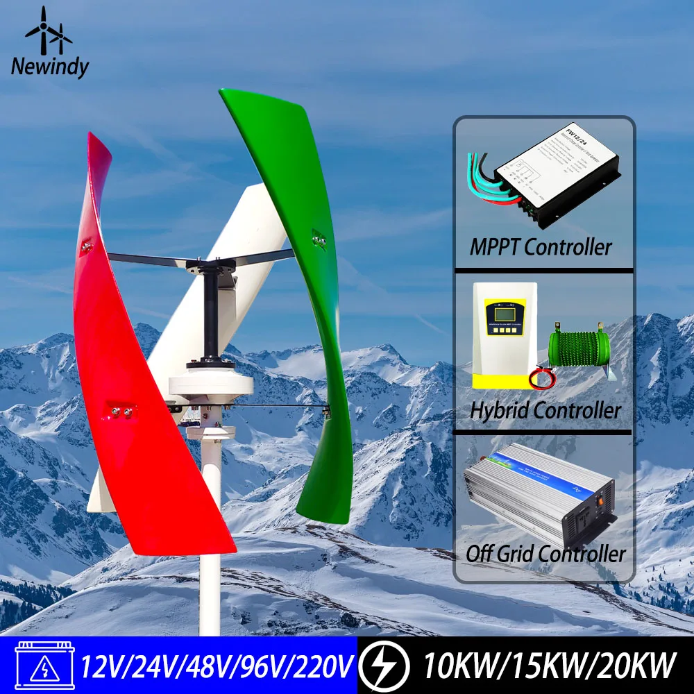 3kw Vertical Wind Turbine Generator 3000W 12v 24v Alternative Free Energy Windmills With MPPT Hybrid Controller For Home Use